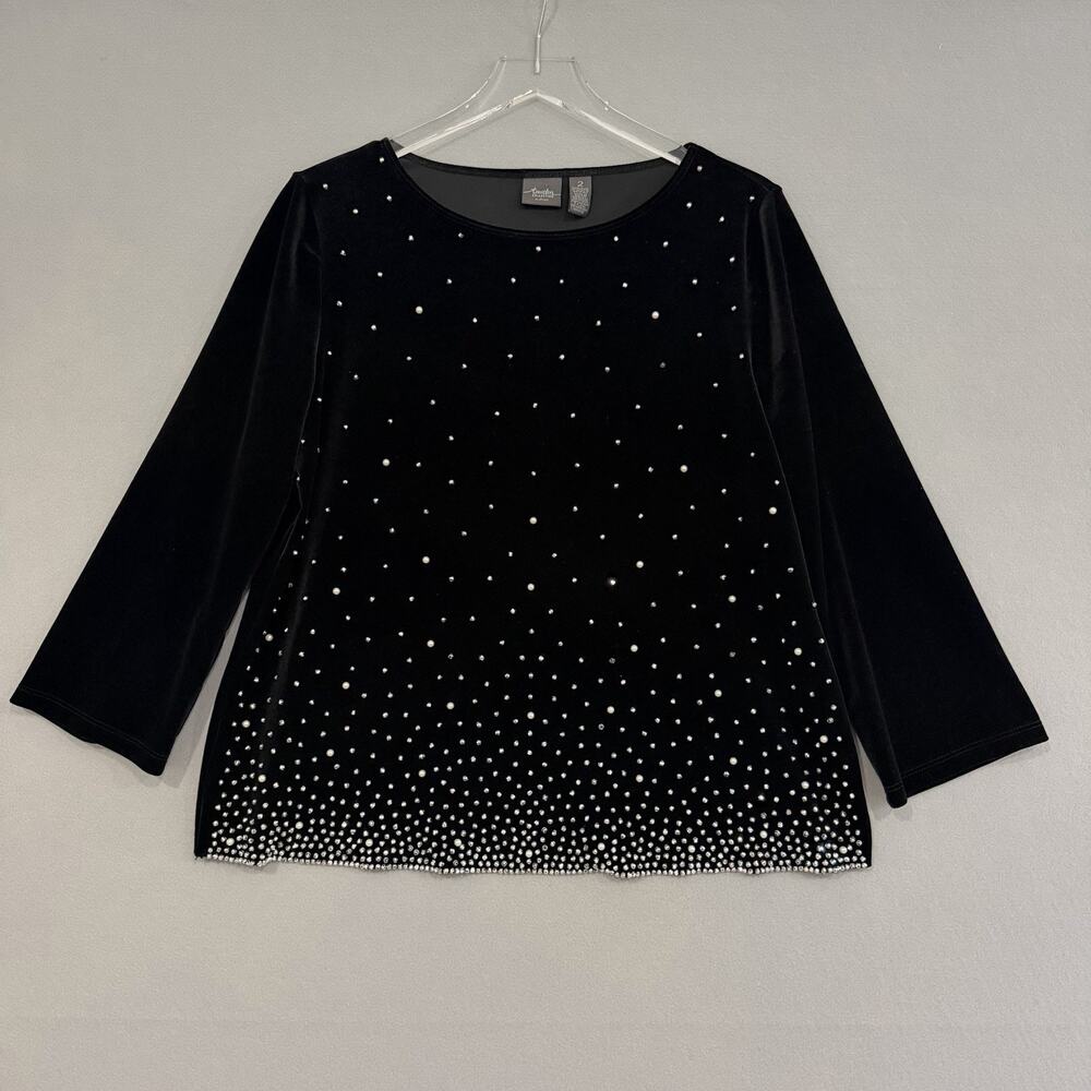 Chico's Velvet Top Size 2 US Large Black Studded Long Sleeve Party Dressy